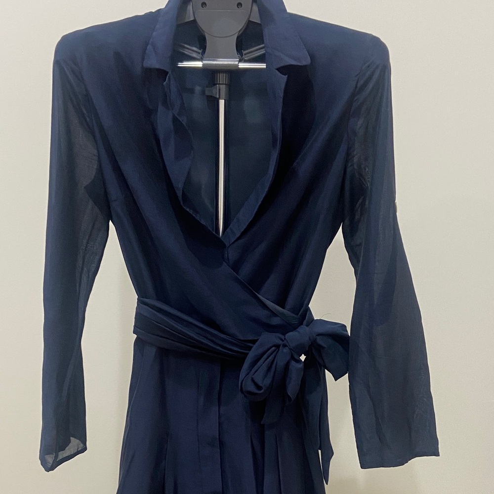 Wrap dress with a flowing skirt.